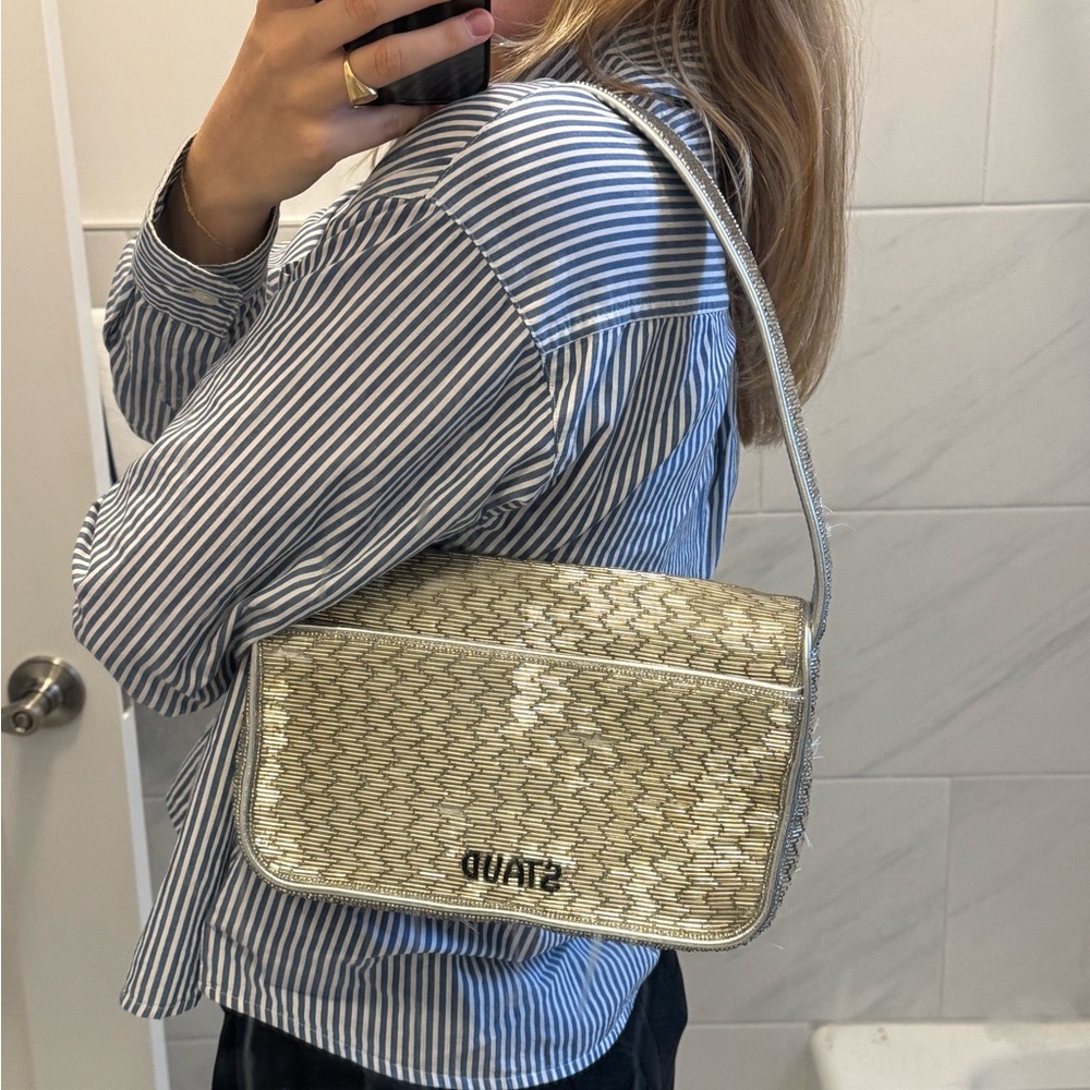 STAUD Silver Tommy Shoulder Bag